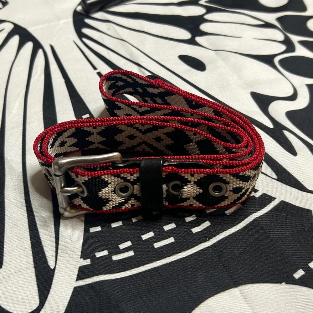 J.Crew Southwestern Woven Belt Black Red Geometric Navajo Tribal Pattern Small - Picture 4 of 9